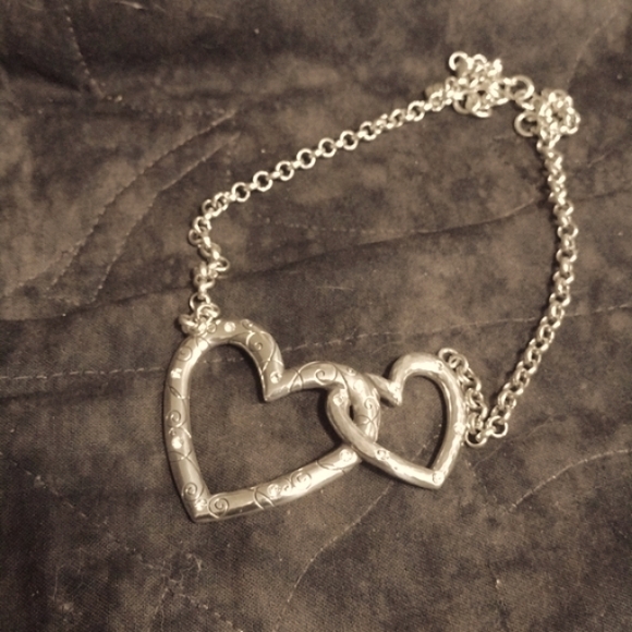 ❤️ Brighton Double Connected Scroll Etched Heart Necklace with Crystals - Picture 1 of 4